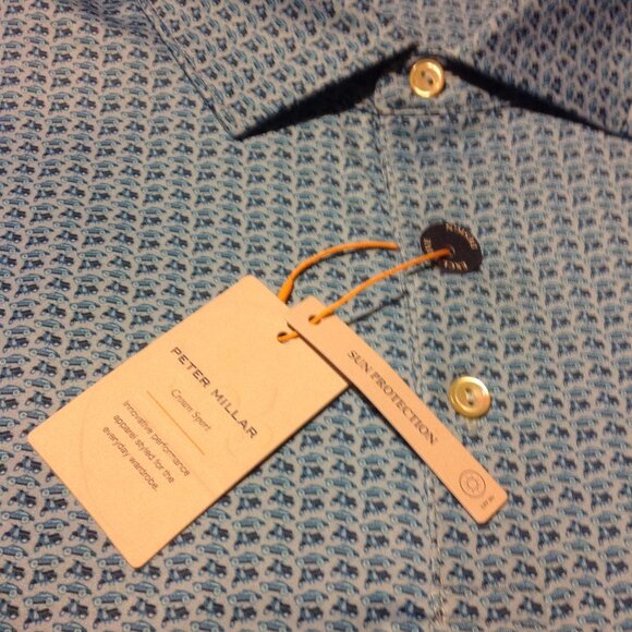 Peter Millar Men's Performance Short Sleeve Blue Polo Shirt - Large - NWT